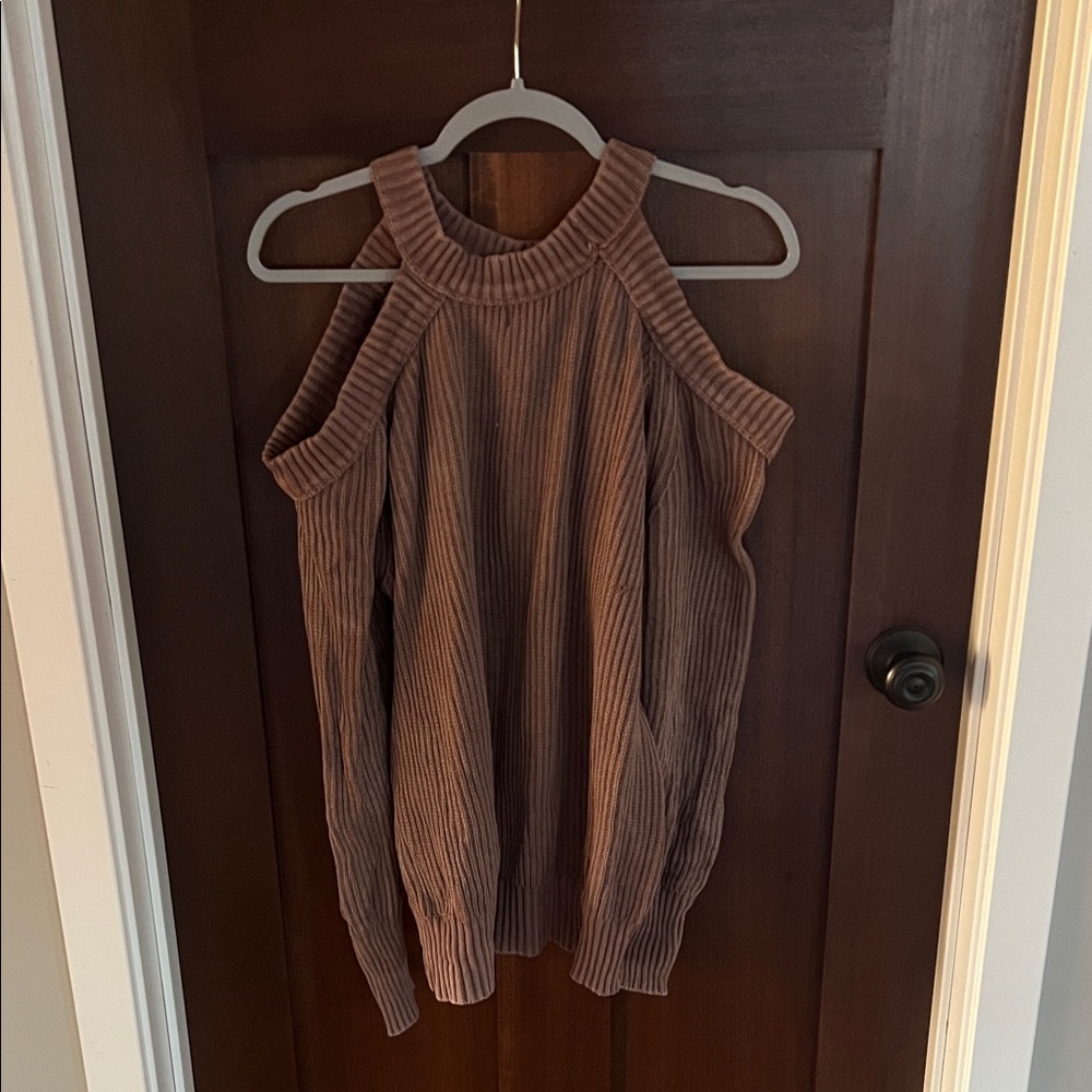 BKE Off-the-Shoulder Ribbed Tan Sweater